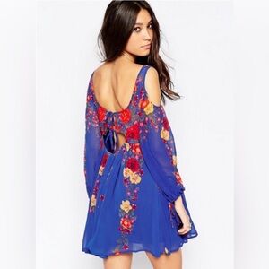 Free People Penny Lover Mini Dress Cobalt Combo Floral Print Size Medium